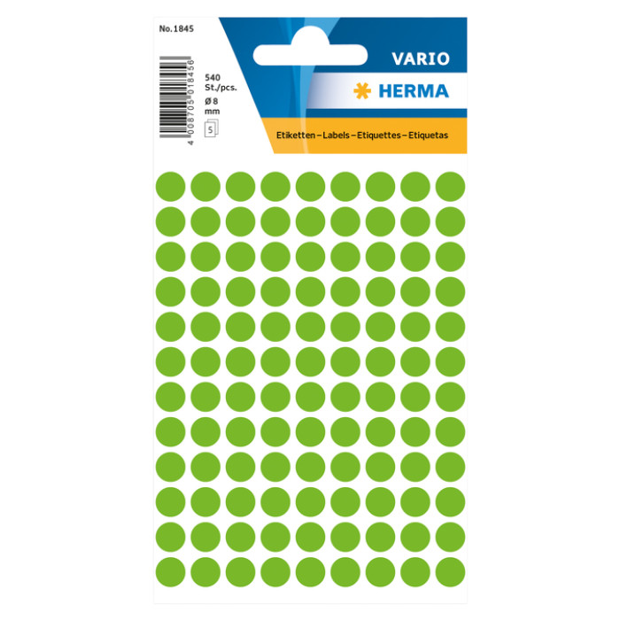 Etiket HERMA 1845 rond 8mm groen 540 stuks