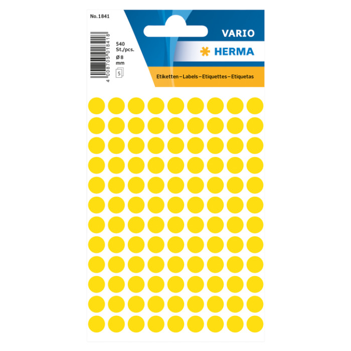 Etiket HERMA 1841 rond 8mm geel 540 stuks