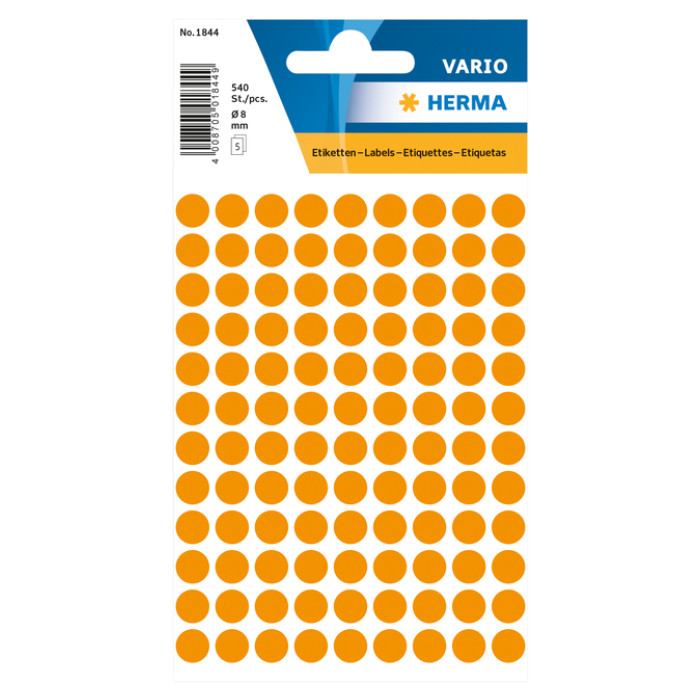 Etiket HERMA 1844 rond 8mm fluor oranje 540 stuks