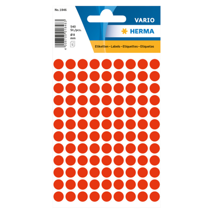 Etiket HERMA 1846 rond 8mm fluor rood 540 stuks