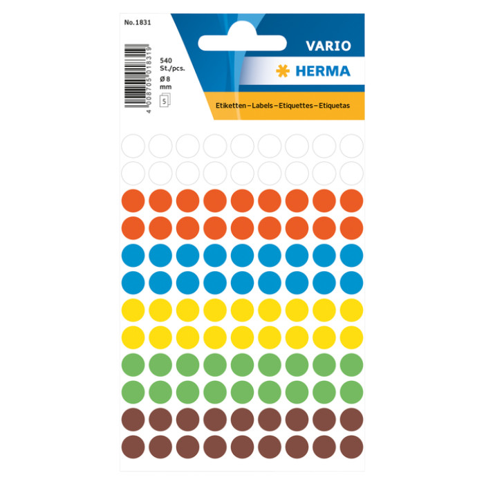 Etiket HERMA 1831 rond 8mm assorti 540 stuks