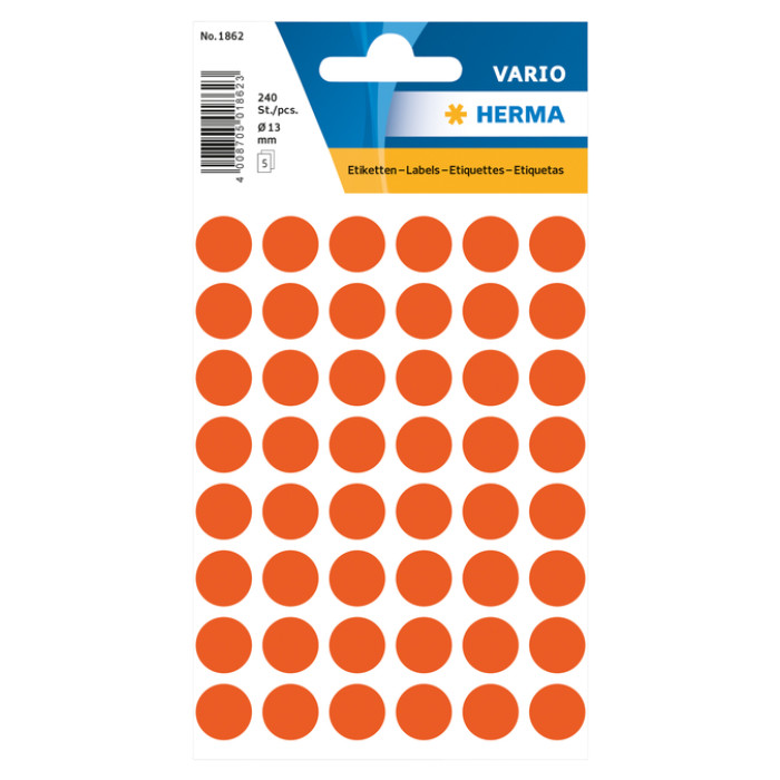 Etiket HERMA 1862 rond 12mm rood 240 stuks