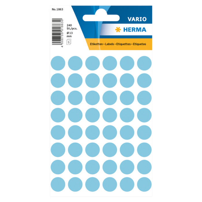 Etiket HERMA 1863 rond 12mm blauw 240 stuks