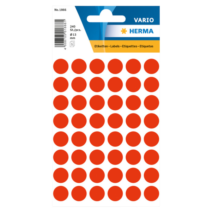 Etiket HERMA 1866 rond 12mm fluor rood 240 stuks