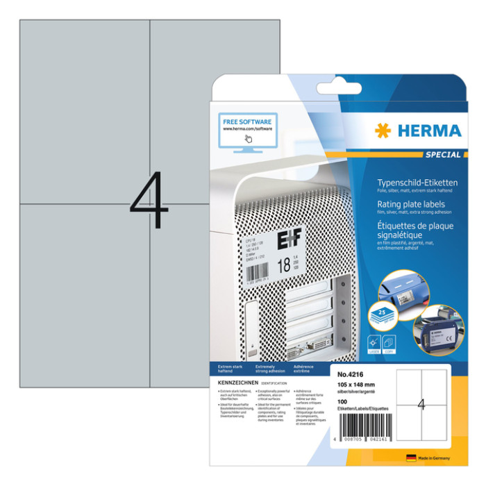 Etiket HERMA 4216 105x148mm weerbestendig zilver 100 stuks