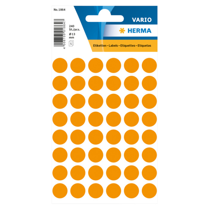 Etiket HERMA 1864 rond 12mm fluor oranje 240 stuks