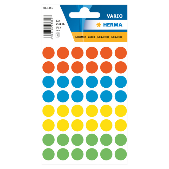 Etiket HERMA 1851 rond 12mm assorti 240 stuks