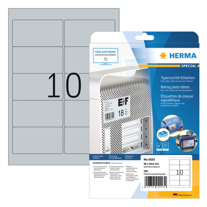 Etiket HERMA 4223 96x50.8mm folie zilver 250 stuks