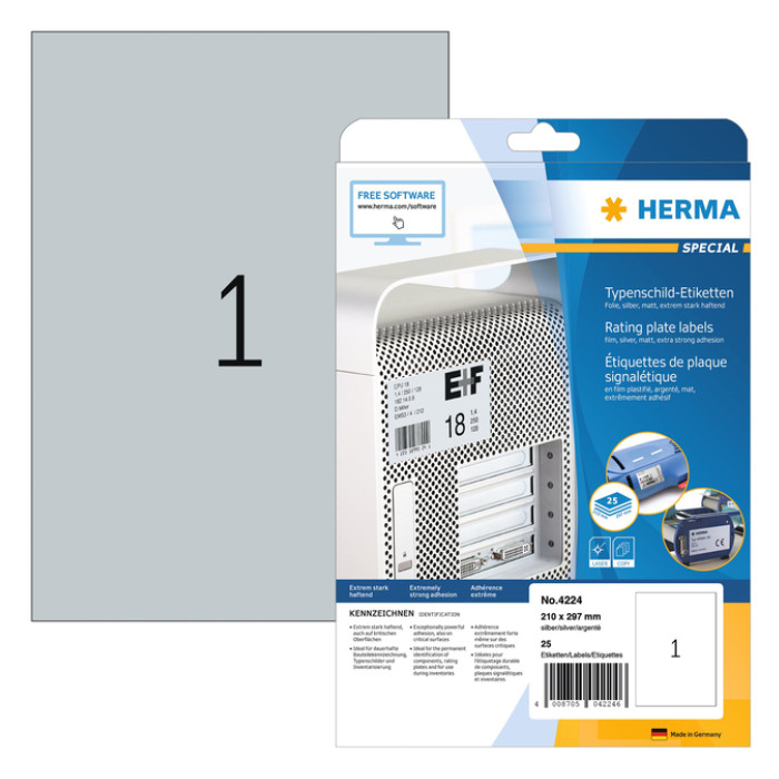 Etiket HERMA 4224 210x297mm weerbestendig zilver 25 stuks