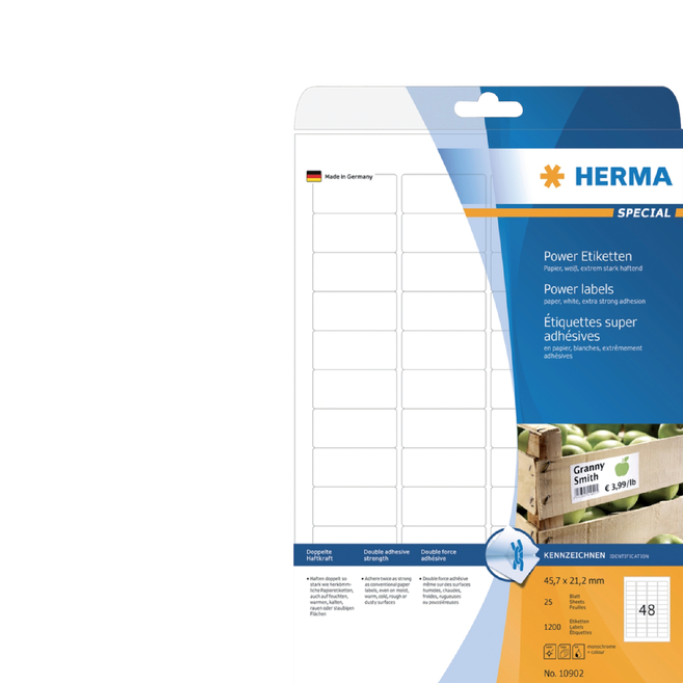 Etiket HERMA Power 10902 45.7x21.2mm wit 1200 stuks