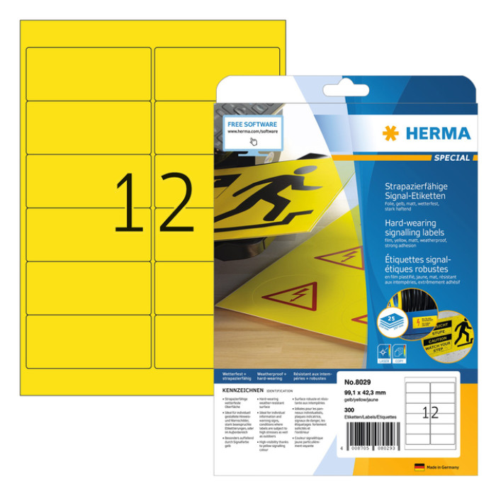 Etiket HERMA 8029 99.1x42.3mm weerbestendig geel 300 stuks