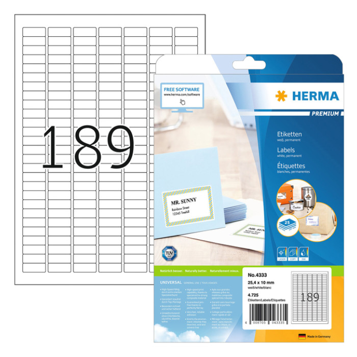 Etiket HERMA 4333 25.4x10mm A4 4725 stuks