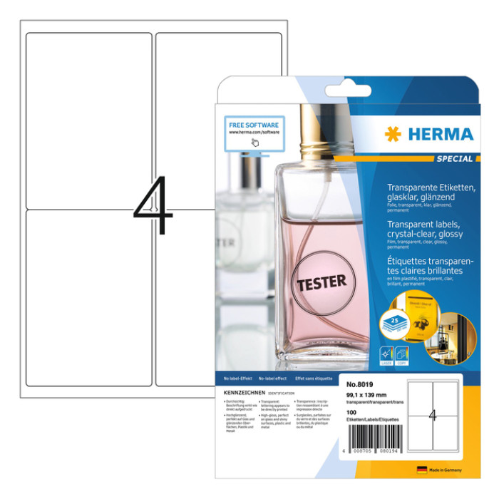 Etiket HERMA 8019 99.1x139mm transparant 100 stuks