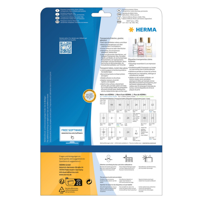 Etiket HERMA 8020 210x297mm transparant 25 stuks