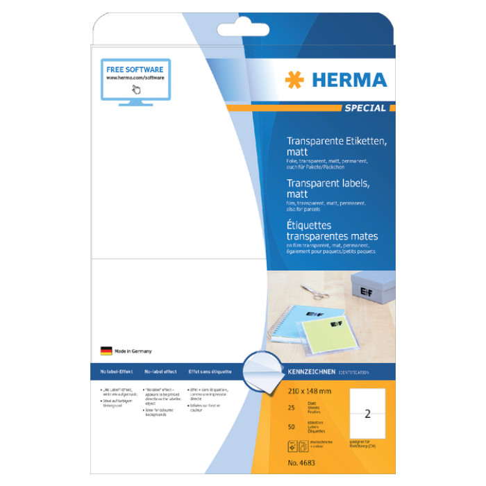Etiket HERMA 4683 210x148mm transparant mat 50 stuks