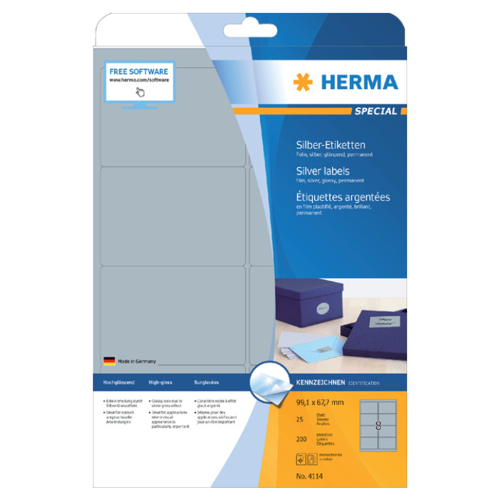 Etiket HERMA 4114 99.1X67.7mm zilver 200 stuks