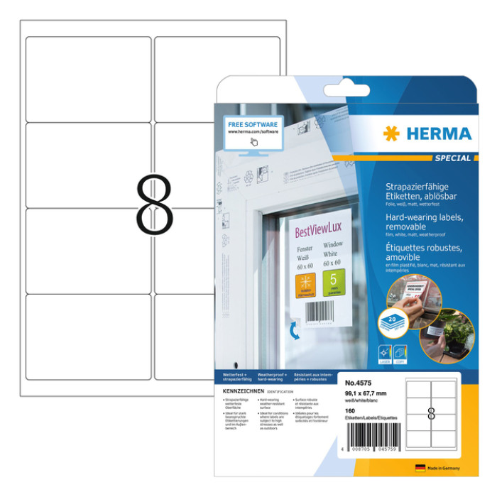 Etiket HERMA 4575 99.1x67.7mm folie wit 160 stuks