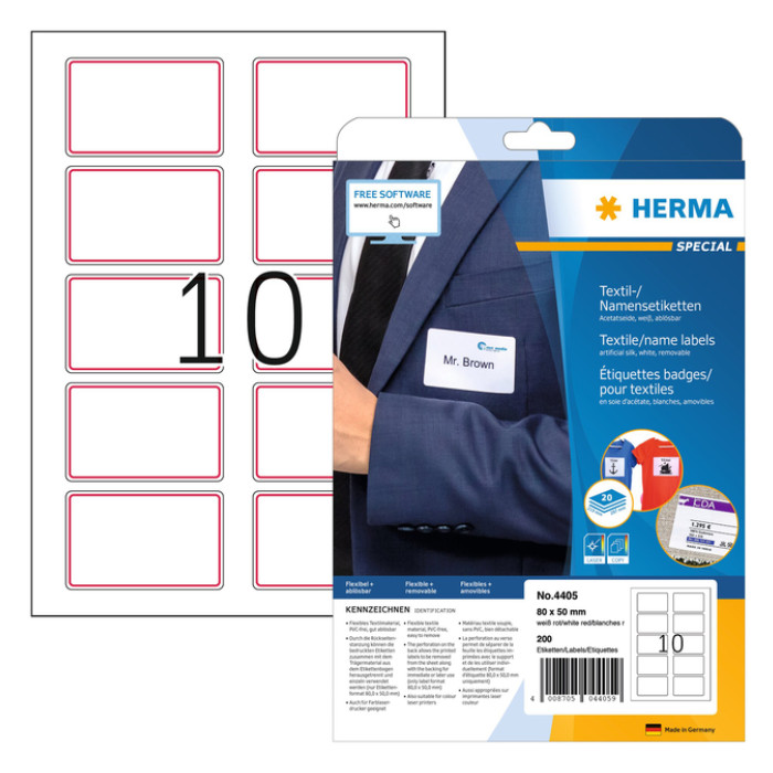 Naambadge etiket HERMA 4405 80x50mm wit/rood 200 stuks