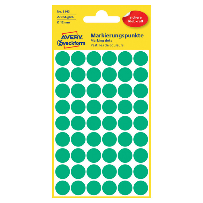 Etiket Avery 3143 rond 12mm groen 270 stuks