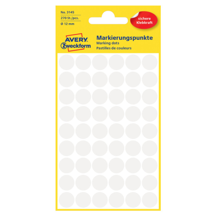 Etiket Avery 3145 rond 12mm wit 270 stuks