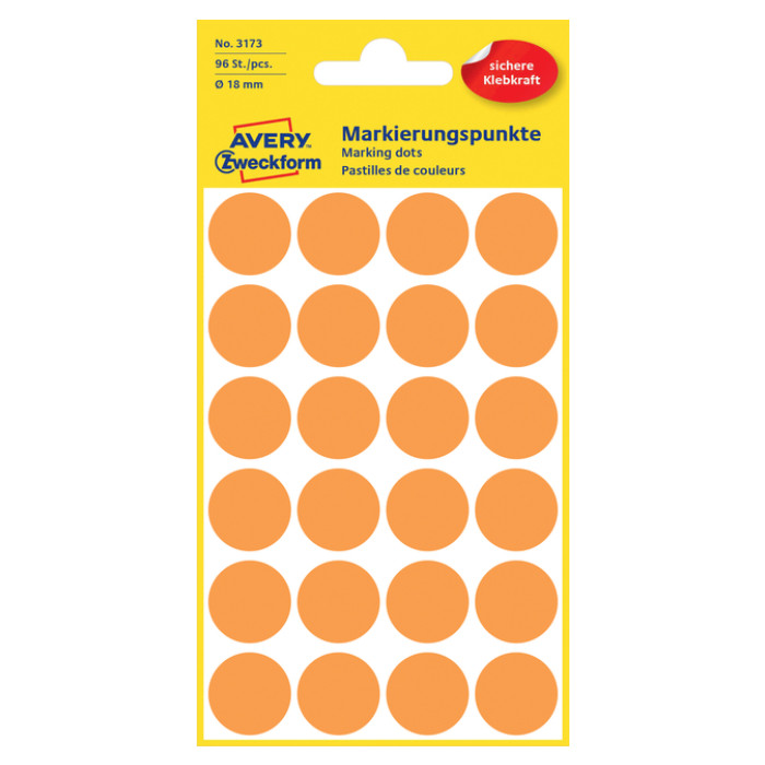 Etiket Avery 3173 rond 18mm lichtoranje 96 stuks