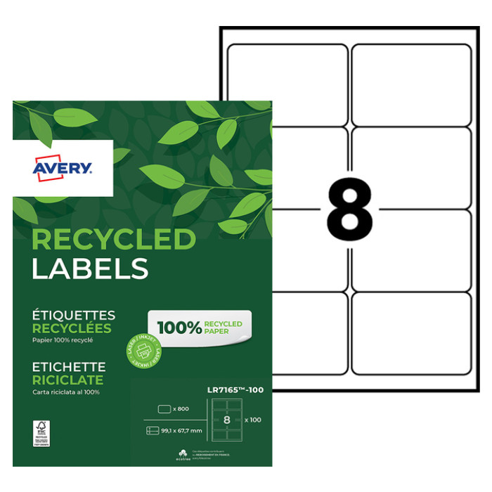 Etiket Avery LR7165-100 99.1x67.7mm recycled wit 800 stuks