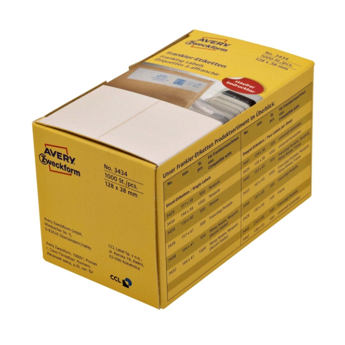 Frankeeretiket Avery 3434 128x38mm 1000 stuks