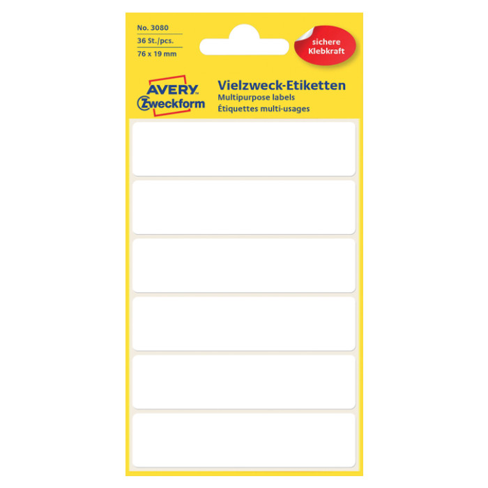 Etiket Avery 3080 76x19mm wit 36 stuks