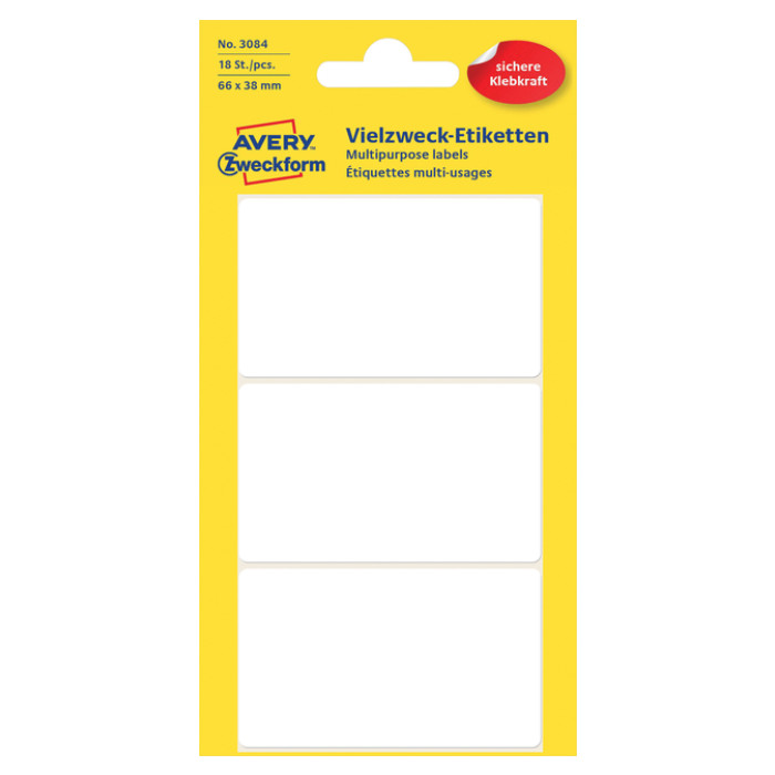 Etiket Avery 3084 66x38mm wit 18 stuks