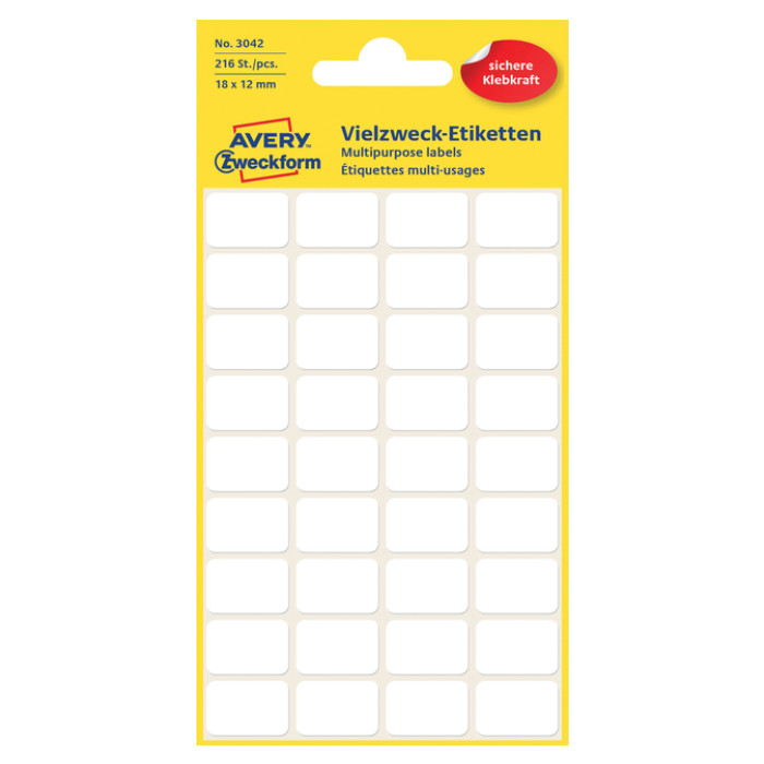 Etiket Avery 3042 18x12mm wit 216 stuks