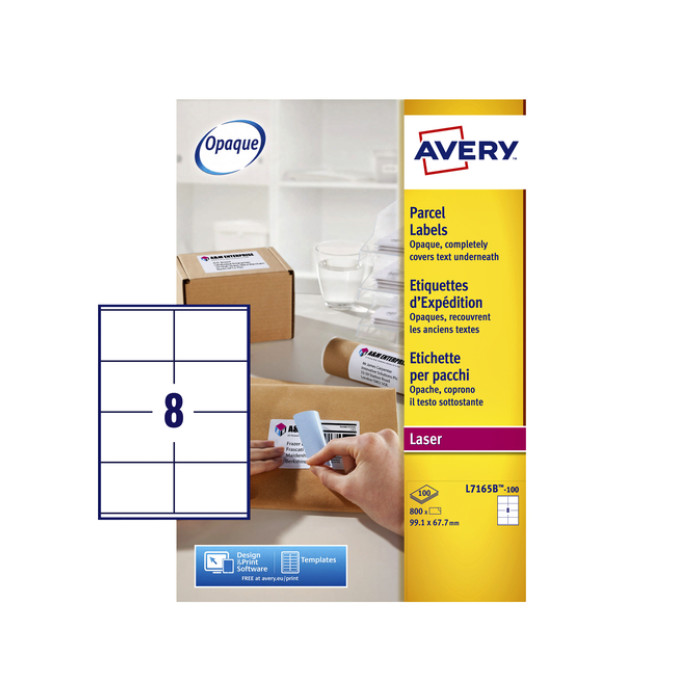 Etiket Avery L7165B-100 99.1x67.7mm blockout 800 stuks