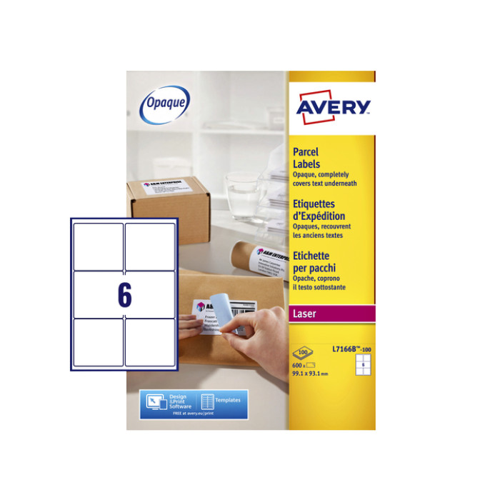 Etiket Avery L7166B-100 99.1x93.1mm blockout 600 stuks