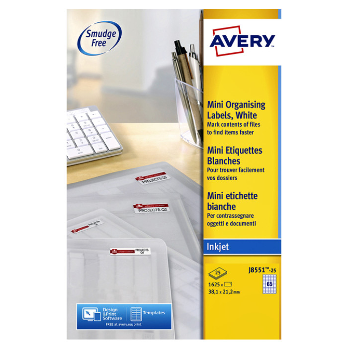 Etiket Avery J8551-25 38.1x21.2mm transparant 1625 stuks