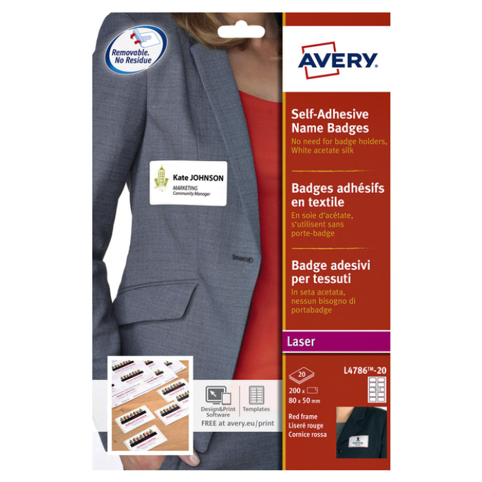 Naambadge etiket Avery L4786-20 80x50mm rood kader 200 stuks