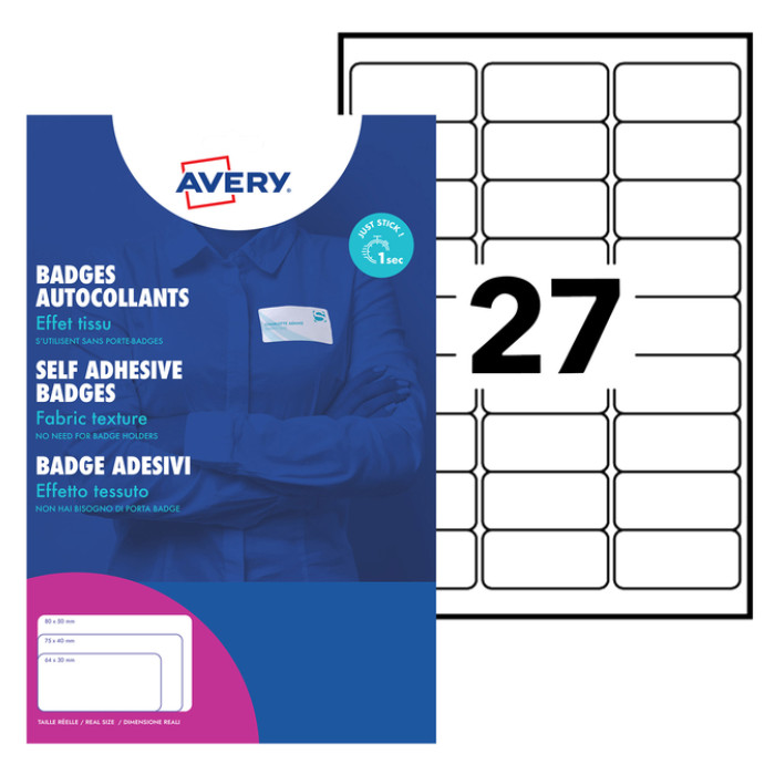 Naambadge etiket Avery L4784-20 63.5x29.6mm zk 540 stuks