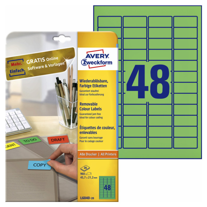 Etiket Avery L6040-20 45.7x21.2mm groen 960 stuks