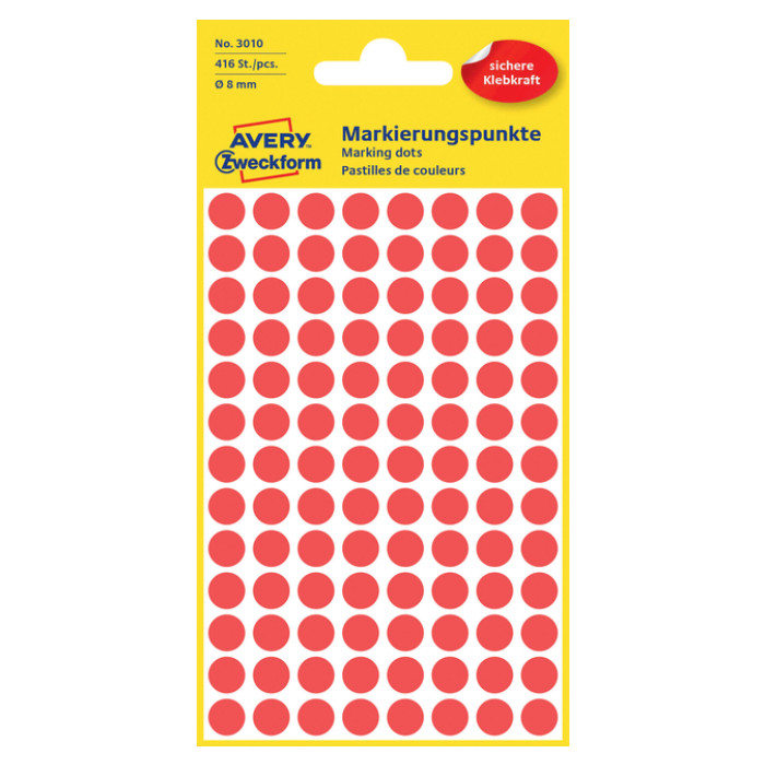 Etiket Avery 3010 rond 8mm rood 416 stuks