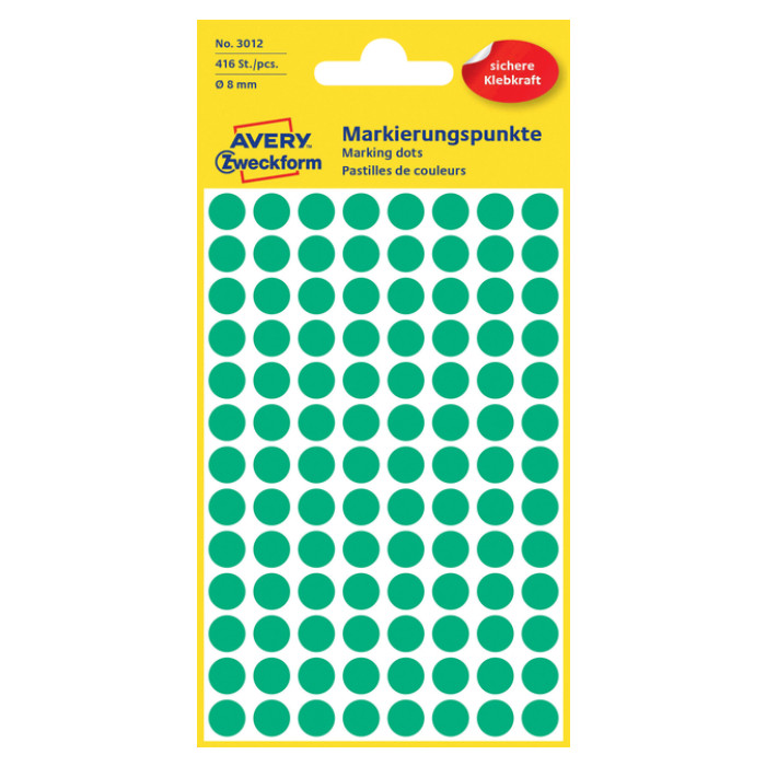 Etiket Avery 3012 rond 8mm groen 416 stuks