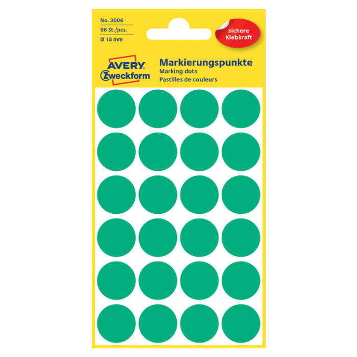 Etiket Avery 3006 rond 18mm groen 96 stuks