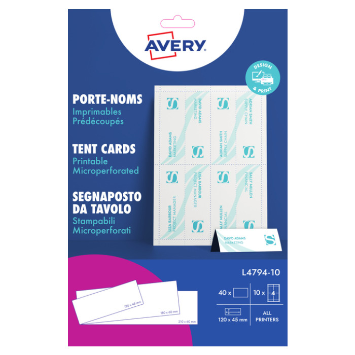 Tafelnaambord Avery L4794-10 120x45mm wit 10 stuks