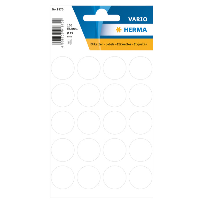 Etiket HERMA 1870 rond 19mm wit 100 stuks