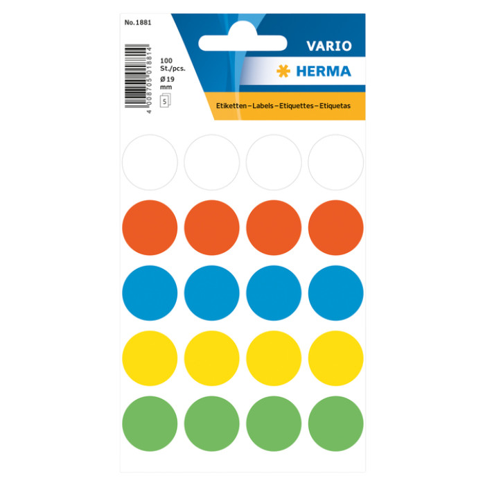 Etiket HERMA 1881 rond 19mm assorti 100 stuks