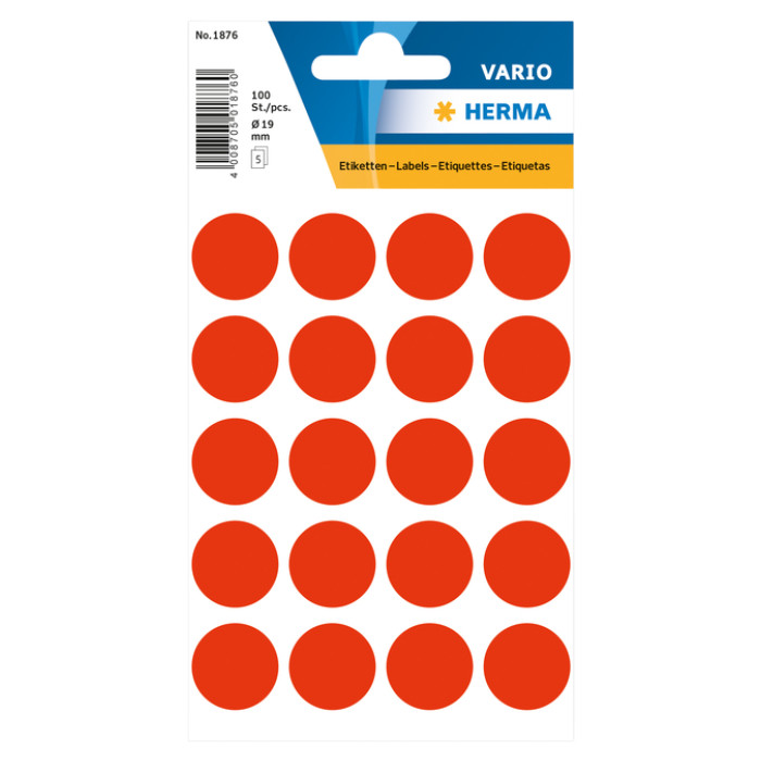 Etiket HERMA 1876 rond 19mm fluor rood 100 stuks