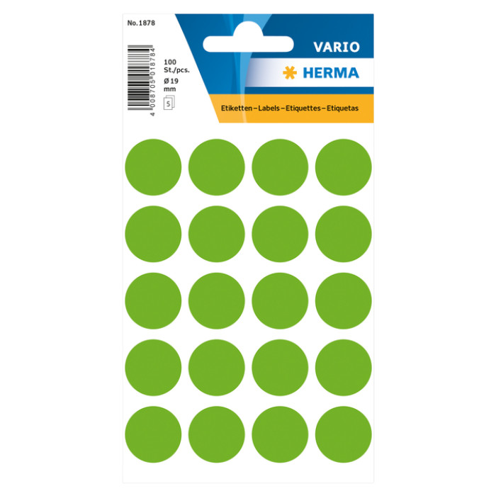 Etiket HERMA 1878 rond 19mm fluor groen 100 stuks