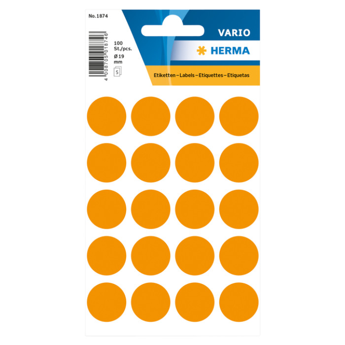 Etiket HERMA 1874 rond 19mm fluor oranje 100 stuks