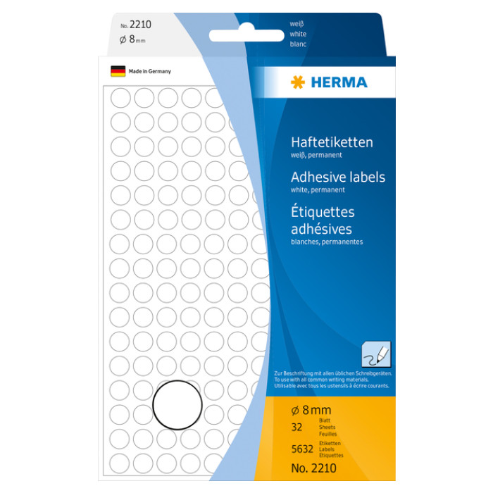 Etiket HERMA 2210 rond 8mm wit 5632 stuks