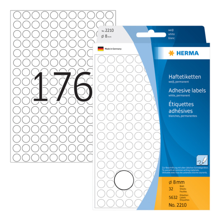 Etiket HERMA 2210 rond 8mm wit 5632 stuks