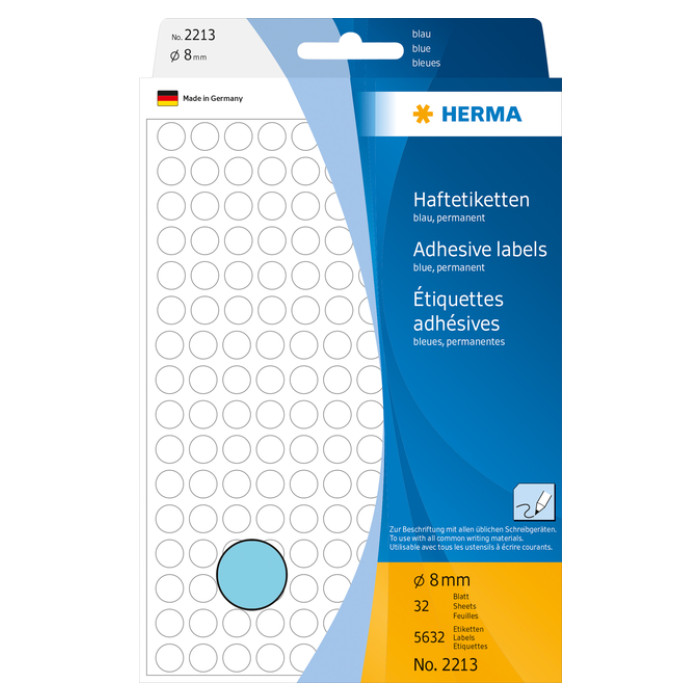 Etiket HERMA 2213 rond 8mm blauw 5632 stuks