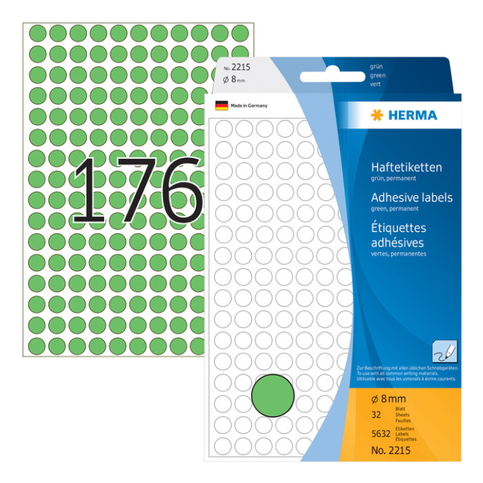 Etiket HERMA 2215 rond 8mm groen 5632 stuks