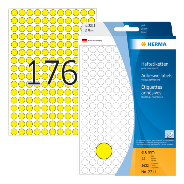 Etiket HERMA 2211 rond 8mm geel 5632 stuks